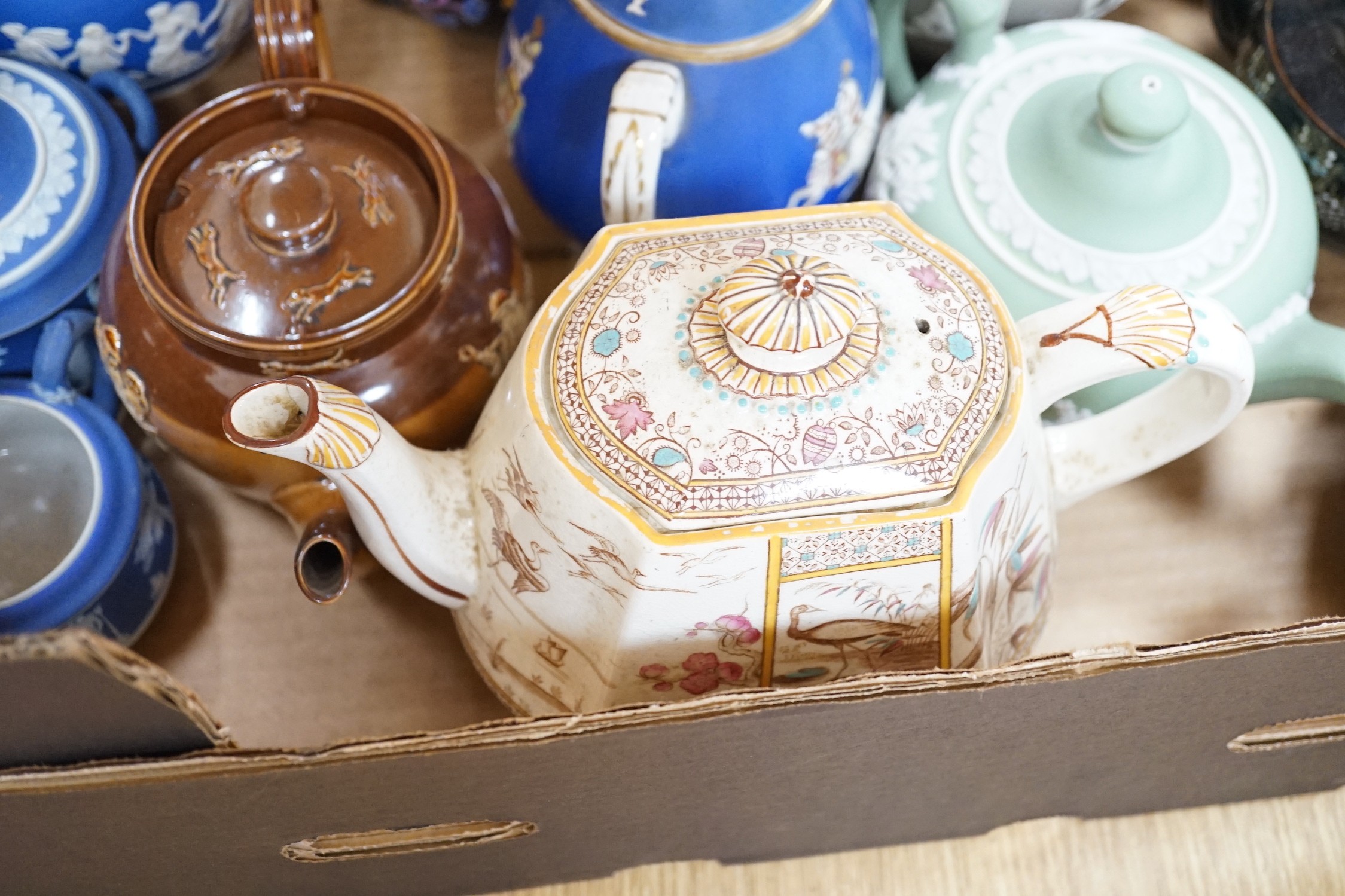 A selection of various ceramic teapots, to include Wedgwood